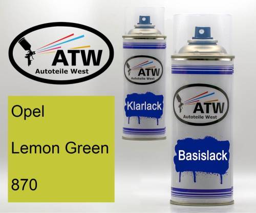 Opel, Lemon Green, 870: 400ml Sprühdose + 400ml Klarlack - Set, von ATW Autoteile West.